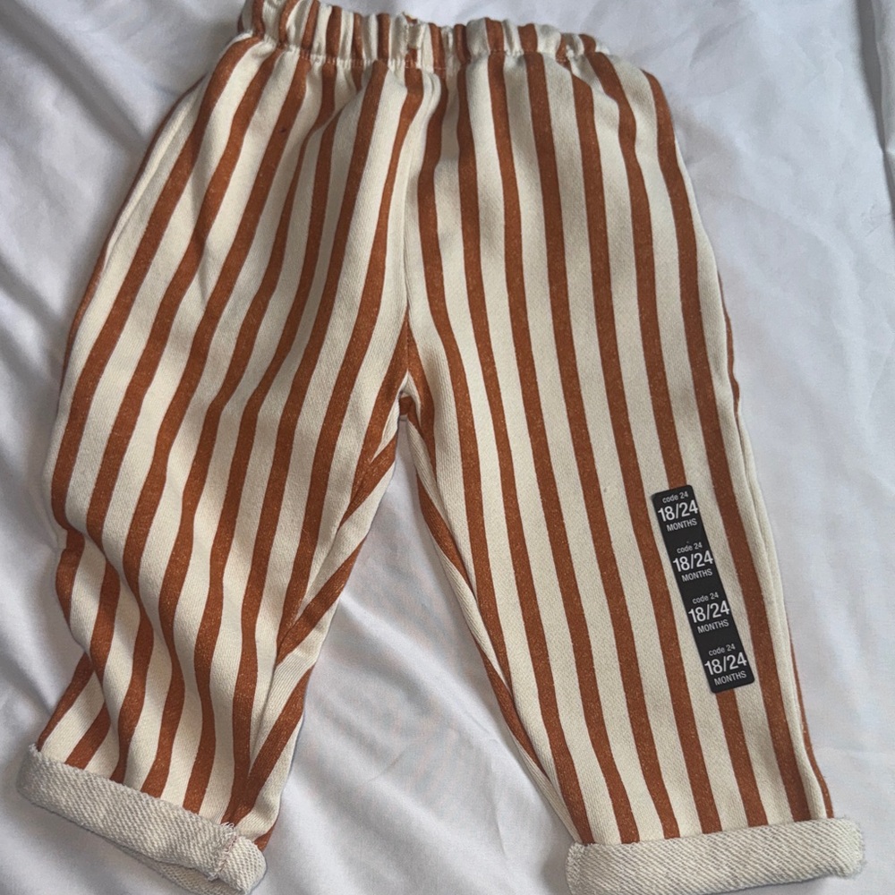 Zara Brown and White Striped Kids Joggers